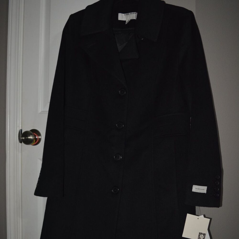 NWT Anne Klein Women Single-Breasted Notched-Collar Coat Black Size 4 MSRP $380